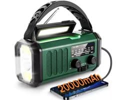 Noodradio - 20.000 mAH - Powerbank - 2025 Versie - FM AM Radio - Opwindbare Wereldontvanger - Zonne-energie - Betrouwbare Noodvoorziening - Handmatig oplaadbaar - Noodradio Camping, Overleven & Rampen - Weerstation, USB, SOS Alarm - Emergency Radio