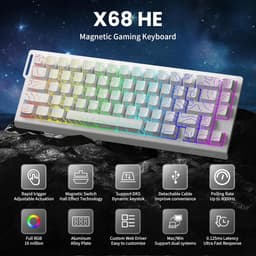 ATTACK SHARK X68HE - Magnetic Switch Wired Gaming Toetsenbord - 66keys - RGB - Side Printed PBT Keycaps - Decorative Lanyard - 8Khz - 0.01mmRT - 0.125ms - White Contour Line — thumbnail 4