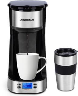Aigostar 302FX - Koffiezetapparaat - Filterkoffie - 0.42 l - thermosbeker - Timer schakelaar - Ideal voor camping - 750W - RVS/Zwart — thumbnail 1
