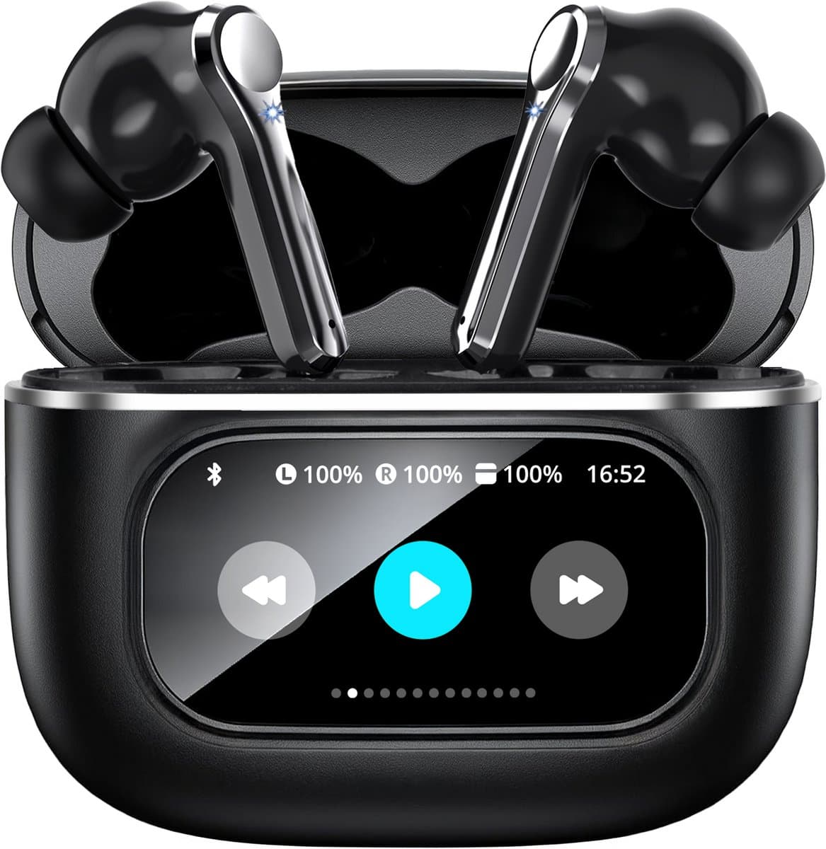 Soundtrex Display Draadloze Oordopjes - Bluetooth Oordopjes – Oortjes draadloos - Active Noise Cancelling - LED Display - Bluetooth 5.3 – Zwart — afbeelding 1