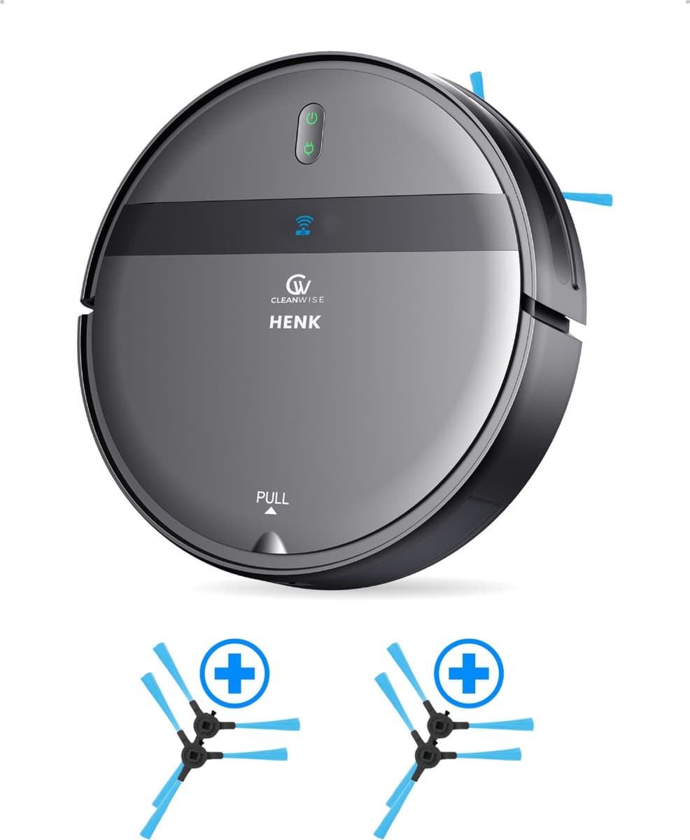 CleanWise Henk Robotstofzuiger + 4 zijborstels – Nederlands Product – Voor Huisdieren – Met Dweilfunctie & Laadstation – Dweilrobot – 4500 Pa – HEPA 14 – Ultra dun 7,4 cm – App & Spraakbediening – Voor Huisdierharen, Harde Vloeren & Tapijt — afbeelding 1