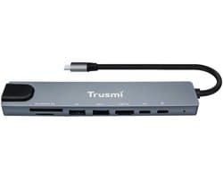 Trusmi DS01-02- 8-in-1 USB-C Multifunctioneel Dockingstation – 4KHD HDMI, Ethernet, USB-A & USB-C Poorten, SD/TF Card Reader, Opladen en Meer