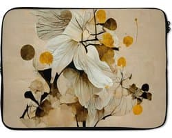 Laptophoes 13 inch - Bloemen - Planten - Goud - Vintage - Laptop sleeve - Binnenmaat 32x22,5 cm - Zwarte achterkant