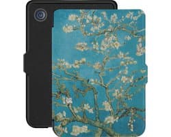 Lunso - Geschikt voor Kobo Clara 2E hoes (6 inch) - Vegan Saffiano Leren sleep cover - Van Gogh Amandelbloesem