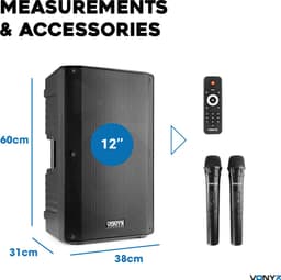Speaker met Bluetooth - Vonyx VSA500 - 800 Watt - Partybox - 2 draadloze mics - Portable - MP3 - USB - SD — thumbnail 2