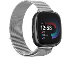 Strap-it Smartwatch bandje - Milanees bandje - geschikt voor Fitbit Versa 4 / Fitbit Sense 2 - zilver - Maat: Maat L