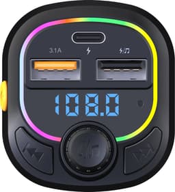 Bluetooth FM Transmitter zender voor in de Auto - Draadloos Muziek Streamen naar je autoradio - Handsfree Bellen - Opladen | Bluetooth 5.0 | USB-C & 2 USB-A Poorten | Compatibel met: iPhone & Android, Siri, google assistant of Bixby — thumbnail 2