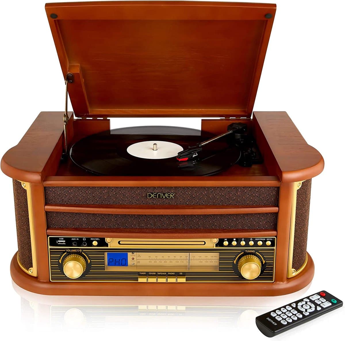 Denver Retro Platenspeler - Ingebouwde Speakers en Versterker - Radio CD Speler - MCR50 -Hout — afbeelding 1