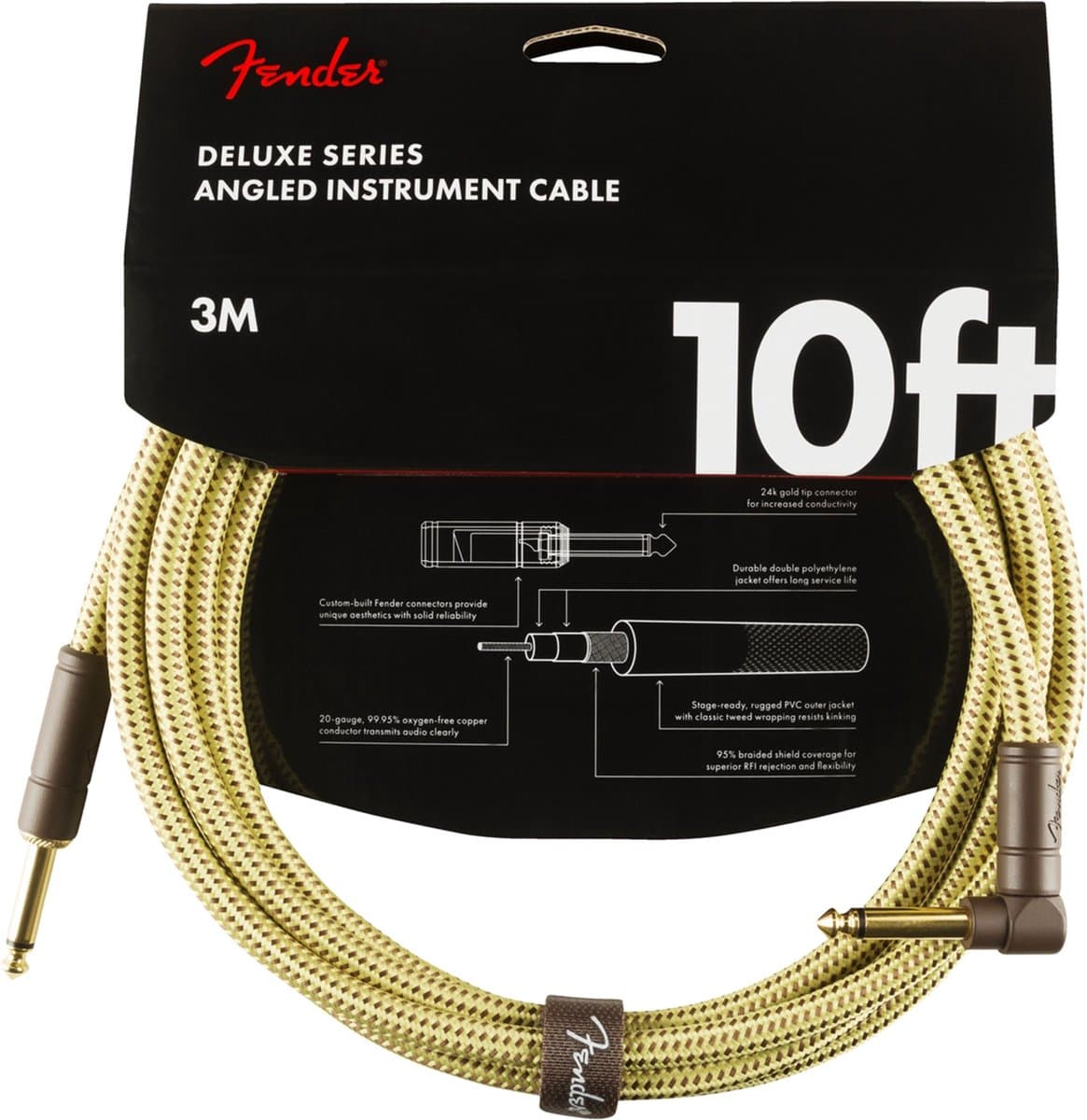 Fender Gitaarkabel Deluxe Series Tweed 3 Meter Recht/Haakse Pluggen 0990820091 — afbeelding 1