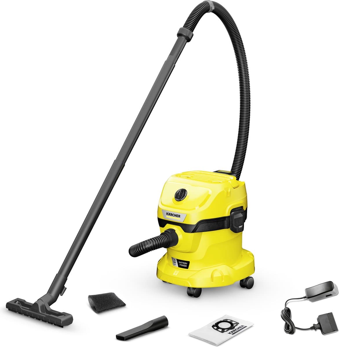 Kärcher WD 2-18 V Battery Set Nat-en Droogzuiger - Accu 18 V / 2,5 Ah en lader inbegrepen - 7 liter - Schuimfilter — afbeelding 1
