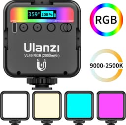 Ulanzi VL49 RGB Multi Color LED-videolamp - 2.000 mAh accu - Batterijduur 2 tot 10 uur - Wit/geel licht en kleuren - Met cold shoe mount en 1/4 inch schroefgat - USB-C - YouTube / TikTok lamp - Zwart — thumbnail 1