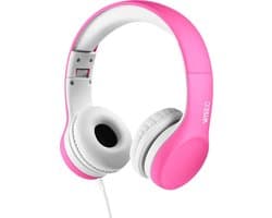 WiseQ Junior Kinderkoptelefoon met Draad – Koptelefoon Meisje – Koptelefoon Kind vanaf 3 Jaar – Hoofdtelefoon met Kabel – 85 dB Volumebegrenzer – Opvouwbaar – Met Stickers – Roze