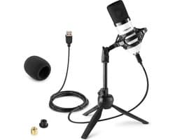 USB microfoon voor pc - Vonyx CM300W - USB studio microfoon incl. tafelstandaard - Wit