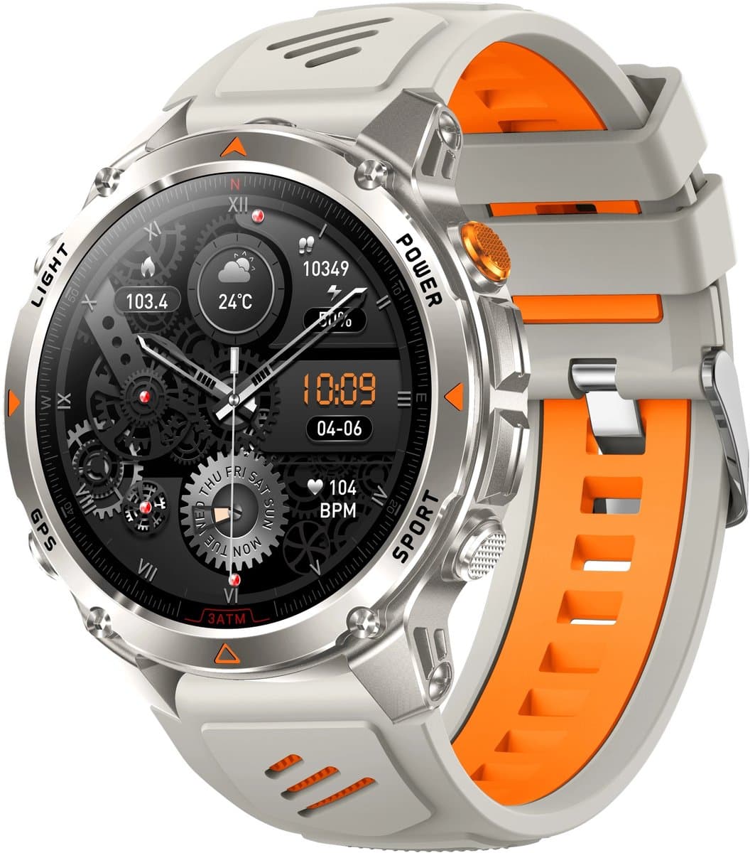 DrPhone ChronaX Titan GPS Smartwatch – Bluetooth Bellen – Waterdicht – Hartslag/Slaap/Bloedzuurstof metingen – 1.46' HD – Heren Dames - Led licht - Nederlands App + Horloge taal – Zilver — afbeelding 1