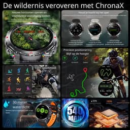 DrPhone ChronaX Titan GPS Smartwatch – Bluetooth Bellen – Waterdicht – Hartslag/Slaap/Bloedzuurstof metingen – 1.46' HD – Heren Dames - Led licht - Nederlands App + Horloge taal – Zilver — thumbnail 4