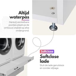 Wasmachinekast Dubbel 134x145x67cm | Ruimtebesparend & Super Stevig | Met Uitschuiflade | Voor Wasmachine en Droger | Wit — thumbnail 4
