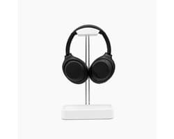 Minimalistische Houten & Metalen Hoofdtelefoonstandaard met Opslag voor Bureau