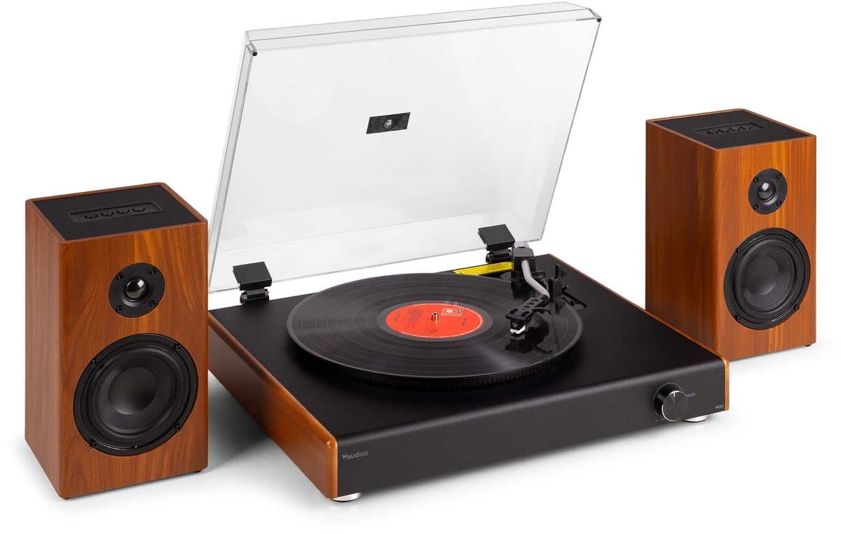 Platenspeler Bluetooth - Audizio RP337W - LP speler - Draadloze Bluetooth speakers - Voor alle plaatformaten - Houtlook — afbeelding 1