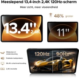 Aorlym P13 Pro - Tablet - 12 GB RAM + 256 GB ROM (2 TB/TF) - 13,4 inch tablet FHD+ 120 Hz - Android 16 - UNISOC T7280 - 12000 mAh - 4G LTE - Wi-Fi 5 - Bluetooth 5.0 - Inclusief toetsenbord, muis, Stylus en hoesje - Dubbele luidsprekers - Zwart — thumbnail 8