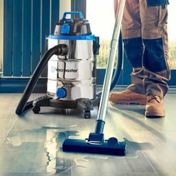 Industriële Stofzuiger - Droogzuiger - Bouwstofzuiger - 1500W - 30 Liter - Roestvrij Staal (RVS) - Sterke Zuigkracht - Alleszuiger voor Nat en Droog - Zilver/Blauw — thumbnail 3