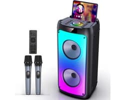 ShaSha Karaoke Speaker met 2 Microfoons - Bluetooth Party Speaker - LED - Draadloos - Zwart