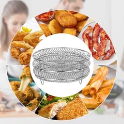 Ronde airfryer van 20 cm, 3 lagen, stapelbaar, compatibel met dehydrators, accessoires gemaakt van 304 roestvrij staal, geschikt voor airfryers, ovens, dubbele lades, grillroosters en Ninja Foodi grillroosters. — thumbnail 3