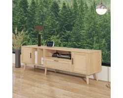 STILVORA TV meubel - Vintage TV-Meubel met 2 deuren en 1 lade - Geschikt voor 80-inch televisie - 180x40x54 cm - Spaanplaat - Naturel