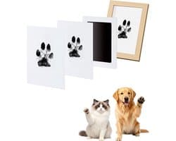 Pet Paw Print Pad - DIY Pet Photo Album - Pet Paw Print Set - Geschikt voor het maken van pootafdrukken van katten en honden - Met houten lijst - 2 printbare kaarten