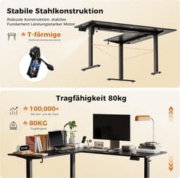Elektrisch In Hoogte Verstelbaar Hoekbureau L-Vormig 160x140 cm – Ergonomisch Sta-Zit Bureau met Geheugenfunctie, Anti-Botsing & Stil Motor – Groot Computertafel voor Thuiskantoor of Werkplek – Zwart – HomeByNicole — thumbnail 5