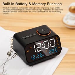 Multifunctionele wekker - met FM-radio - afleesbare LED-digitale klok - temperatuur- en vochtigheidsweergave - spraakbediening/altijd-aan-schakelaar - instelbare helderheid - snooze-functie - snooze-alarm - wit — thumbnail 3
