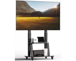 Rolbare TV Standaard met Wieltjes voor 50-98 inch Televisies - In Hoogte Verstelbare Vloerstandaard tot 100 kg