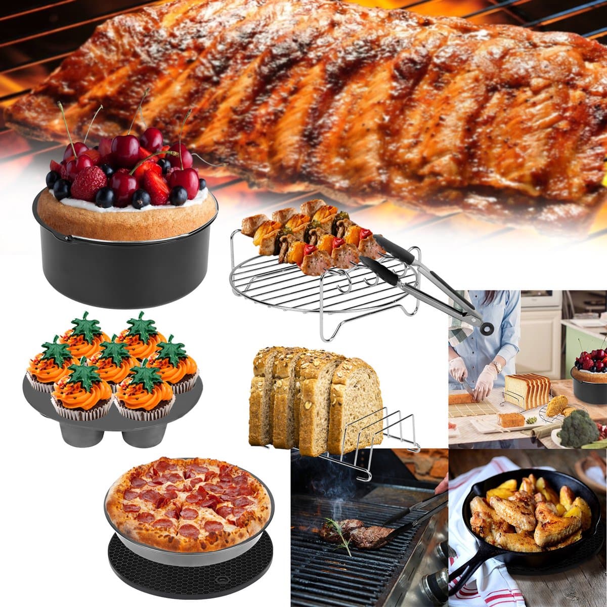 12 stuks 7 inch accessoires voor heteluchtfriteuse met antiaanbaklaag, machinewasbaar, voor siliconen bakvorm accessoires voor heteluchtfriteuse — afbeelding 1