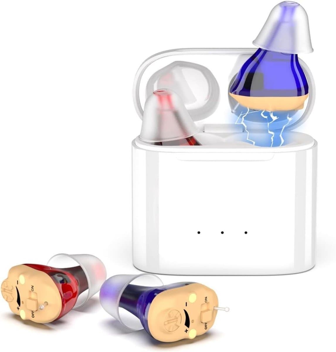 Hoortoestellen, draadloos oplaadbare hoortoestellen, hoortoestellen met magnetische oplaadcase, tweekanaals digitale in-ear hoortoestellen met ruisonderdrukking. — afbeelding 1