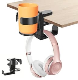 2-in-1 Bureau Organizer met Hooftelefoon- en Bekerhouder - Ondertafel Zijopslag zonder Boren — thumbnail 1