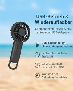 Mini USB-ventilator met karabijnhaak - oplaadbaar en draagbaar met 3 snelheden voor binnen en buiten — thumbnail 5
