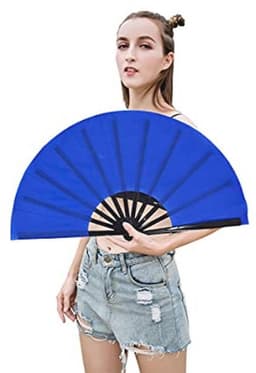 Grote Opvouwbare Ventilator - Chinese en Japanse Stijl Handventilator voor Vrouwen - Perfect als Cadeau en voor Dansen - Blauw — thumbnail 5