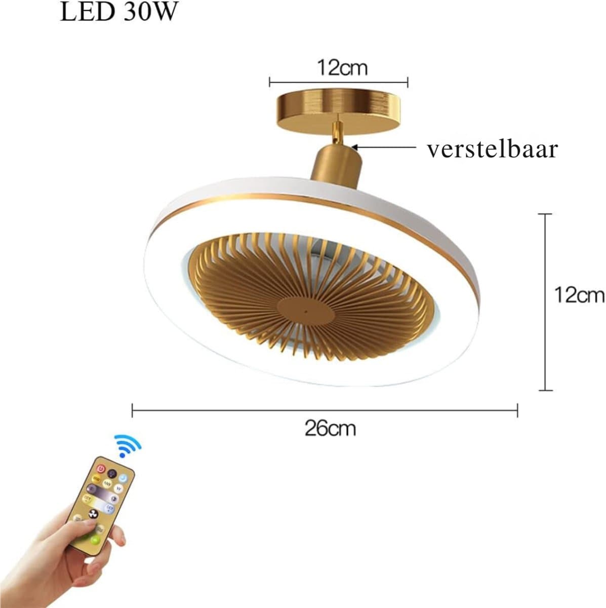 VIN® Plafondventilator Met Verlichting - Smart Lamp Met Afstandsbediening – Plafonniere Keuken Lamp Met 3 Ventilatiesnelheden & Dimbare Kleuren - Woonkamerlamp – Plafond Ventilator Lamp Met Hoekinstelling — afbeelding 1