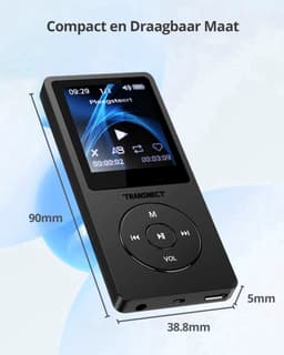 Transnect® - MP3 Speler/MP4 - Bluetooth - 8GB Geheugen- Ondersteuning tot 128 GB - HiFi Oordopjes - Zwart — thumbnail 4