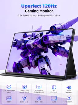Portable Monitor Gaming Uperfect 16" 120HZ 2K 2560*1600P 1200:1 450CD/㎡ 1.07B(10BIT) IPS leather case — thumbnail 4