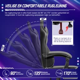 Elekiatech Gaming Stoel - Gamestoel mit 90°-170° Rugleuning - Gaming Chair met Inklapbare Voetensteun - Game Stoel met Zachte Armleuningen - Max. Draagvermogen 150 kg — thumbnail 2