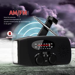 Noodradio - Bouwradio - Noodpakket - Noodradio Solar Opwindbaar - Noodpakket voor thuis - Draagbare radio - Powerbank 2000 mAh - Zwart — thumbnail 3