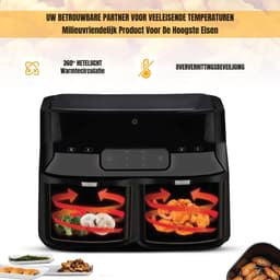 MMP® Dubbele Airfryer - Heteluchtfriteuse - Duo Airfryer - 9 L - 35x39x31cm - Zwart — thumbnail 4