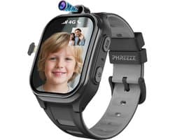 Phreeze Smartwatch Kinderen - GPS Horloge Kind - Kinderhorloge voor Jongen en Meisje - Waterdicht - 4G - Met Simkaart - Belfunctie - Video - Bellen - Spelletjes - Stappenteller - Alarmen - SOS - Zwart