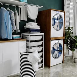 Waskast Hoog voor Wasmachine en Droger | Ruimtebesparende Kast voor Wasruimte of Badkamer | 66x180x65 cm — thumbnail 3