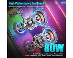 Draagbare Bluetooth Luidspreker 80 W met Rijke Bas en Kleurrijk Licht – Outdoor Stereo Luidspreker met TWS Koppeling en 10800 mAh Batterij