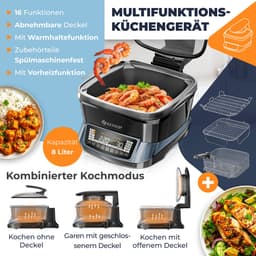 KESSER® Multicooker Airfryer 8L met 16 Kookfuncties Inclusief Stoomkoker, Rijstkoker, Grill Apparaat — thumbnail 3
