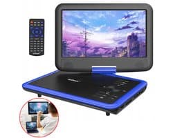 ieGeek IK-902 11" Portable dvd speler met 9" groot HD-draaischerm, 6 uur oplaadbare batterij, ondersteuning voor USB/SD-kaart/Sync TV en meerdere schijfformaten, geen regiobeperking, luidspreker met hoog volume, blauw
