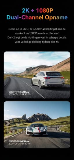Dashcam Auto Camera Voor en Achter - 4K Beeld - met 64GB SD Kaart - GPS - DDPAI N2 — thumbnail 2