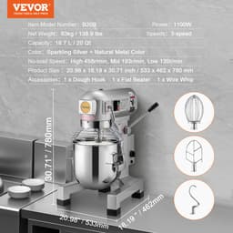 VEVOR Keukenmachine Standmixer 1100w Kneedmachine 18,7l Deegmixer Mixer — thumbnail 3