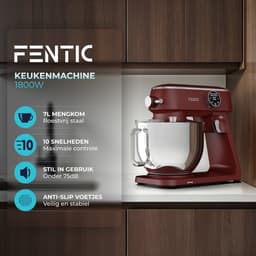 Fentic Keukenmachine 1800W, Keukenrobot met 7l RVS Mengkom, Incl. Menghaak, Garde, Deeghaak en Extra Accessoires, Keukenmixer Met Timer en 10 Snelheden — thumbnail 2